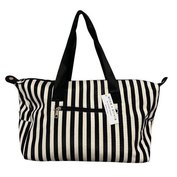 Alice + Olivia Stacey Bendet Striped Duffle Bag Weekender Tote New With Tags - Picture 1 of 12